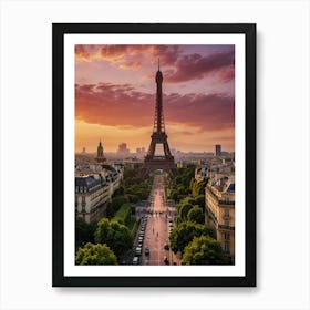 Paris Eiffel Tower At Sunset Art Print