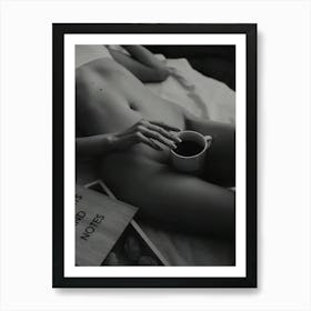 Naked Woman Drinking Coffee In Bed Art Print