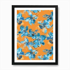 Blue And Orange Flowers Art Print