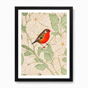 European Robin 2 William Morris Style Bird Art Print