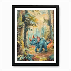 Triceratops In The Woodland Storybook Painting 2 Art Print