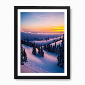 La Plagne, France 1 Sunrise Skiing Poster Art Print