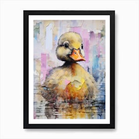 Mixed Media Duckling Watercolour Collage 4 Art Print