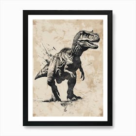 Amargasaurus Detailed Black & Sepia Dinosaur Portrait Art Print