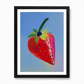 A Single Strawberry, Fruit, Colourful Brushstroke Painting Art Print