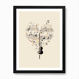 Music Heart Cream & Black 2 Art Print