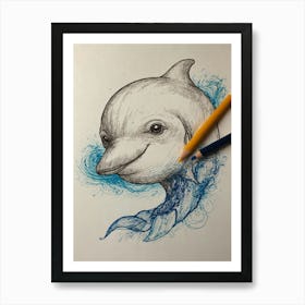 Dolphin Drawing 2 Art Print