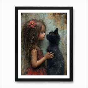 Little Girl With Black Cat Art Print