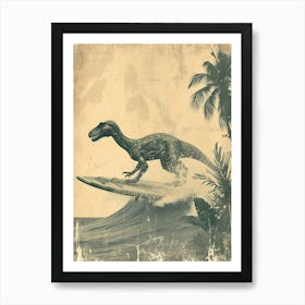 Vintage Iguanodon Dinosaur On A Surf Board  2 Art Print