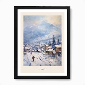 Vintage Winter Painting Poster Zermatt Switzerland 1 Art Print