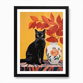 Irises Flower Vase And A Cat, A Painting In The Style Of Matisse 3 Art Print