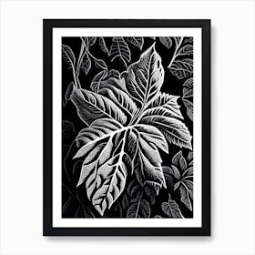 Raspberry Leaf Linocut 3 Art Print