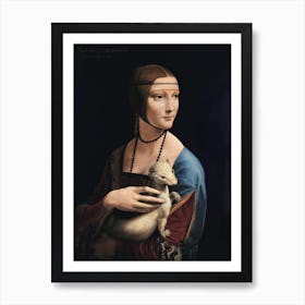 Lady with Ermine by Leonardo Da Vinci (1489-1491) | vintage art print | famous art print | Italian Renaissance | figurative art | Cecilia Gallerani | vintage master | female portrait Art Print