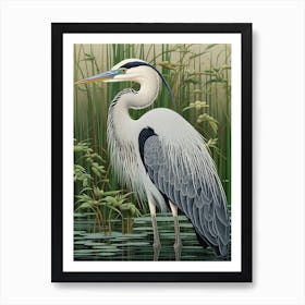 Ohara Koson Inspired Bird Painting Great Blue Heron 2 Art Print