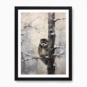 Vintage Winter Animal Painting Raccoon 1 Art Print