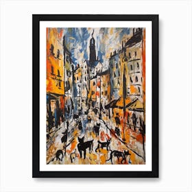 Painting Of A Paris With A Cat In The Style Of Abstract Expressionism, Pollock Style 3 Art Print