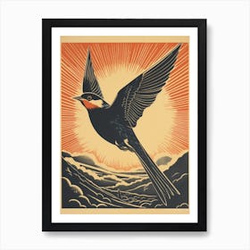 Vintage Bird Linocut Barn Swallow 4 Art Print