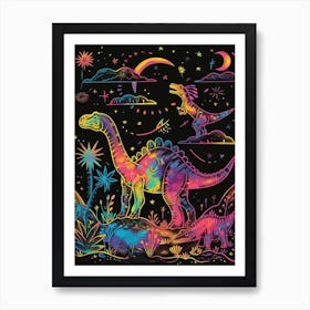 Abstract Neon Dinosaur Explosion 2 Art Print