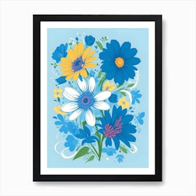 Beautiful Flowers Illustration Vertical Composition In Blue Tone 14 Art Print