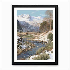 Vintage Winter Illustration Snowdonia National Park United Kingdom 3 Art Print