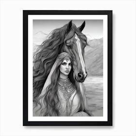 Woman And A Horse Art Print