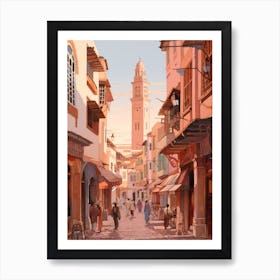 Casablanca Morocco 1 Vintage Pink Travel Illustration Art Print