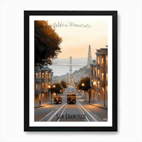 Golden Moments San Francisco, minimalist soft tones palette, watercolor poster Art Print