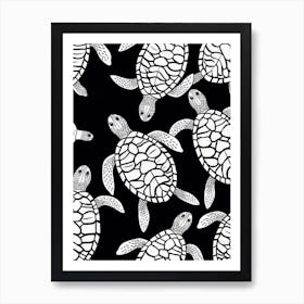 Sea Turtle Pattern Black And White Art Print