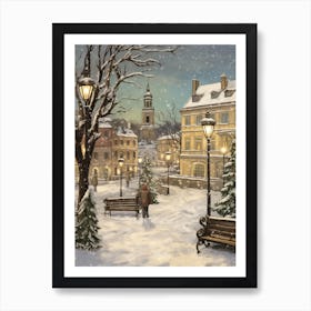 Vintage Winter Illustration Krakow Poland 4 Art Print