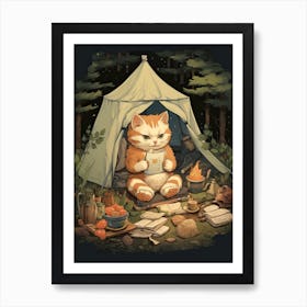 Kawaii Cat Drawings Camping 10 Art Print