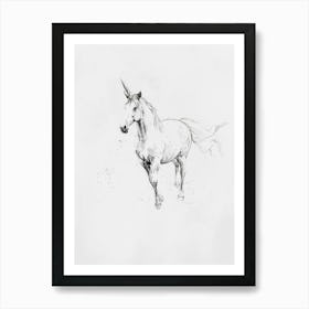 Unicorn Black & White Illustration 1 Art Print