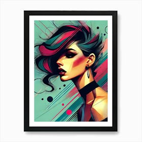 Girl With Colorful Hair Art Print