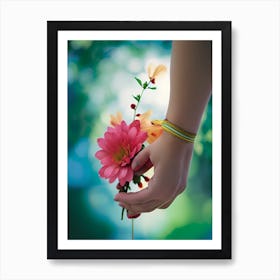 Girl Holding A Flower Art Print