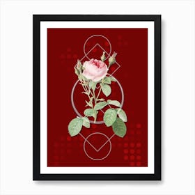Vintage Double Moss Rose Botanical with Geometric Line Motif and Dot Pattern n.0165 Art Print