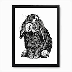 French Lop Blockprint Rabbit Illustration 4 Art Print