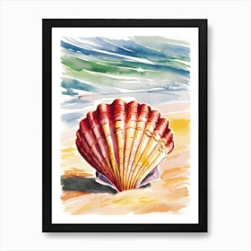 Watercolor Sea Shell On The Beach Art Print