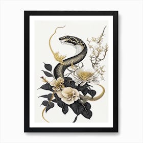 South American Bushmaster Snake Gold And Black Art Print