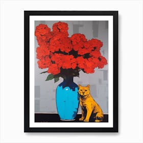 Hydrangea With A Cat 4 Pop Art  Art Print