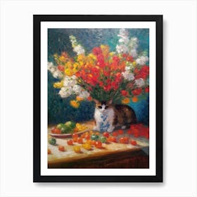 Snapdragons With A Cat 1 Art Print