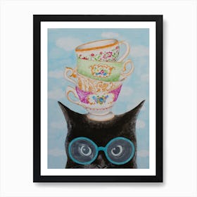 Cat With Stacking Cups Art Print