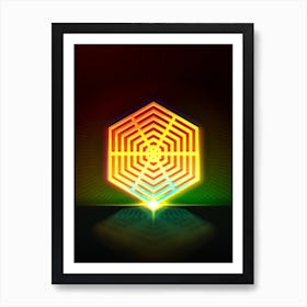 Neon Geometric Glyph in Watermelon Green and Red on Black n.0089 Art Print