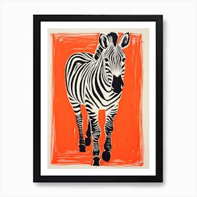 Zebra, Woodblock Animal  Drawing 1 Art Print