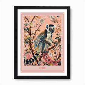 Floral Animal Painting Lemur 1 Poster Art Print