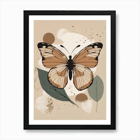 Boho Minimalist Butterfly with Leaves v10 Art Print