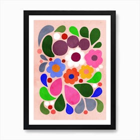 Pink Multicoloured Flower Print Art Print
