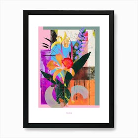 Orchid 3 Neon Flower Collage Poster Art Print
