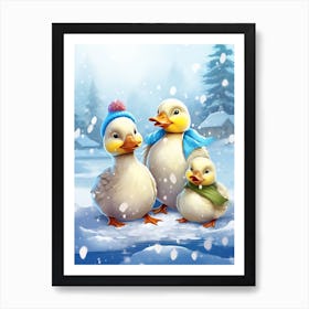 Winter Duckling Family Animated 1 Art Print