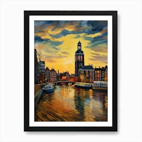 Wall painting print, Amsterdam, Netherlands, landscape art, Van Gogh style, fine art..229 Art Print