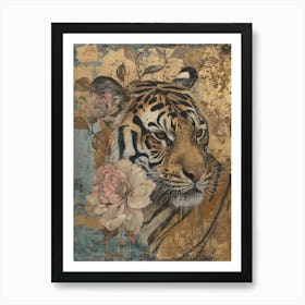 Tiger With Roses 1 Art Print