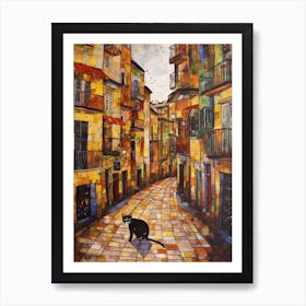 Painting Of Buenos Aires With A Cat In The Style Of Gustav Klimt 1 Art Print